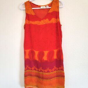 Amanda Stewart Orange Dress Tropical Boho Hippie Floral Size L